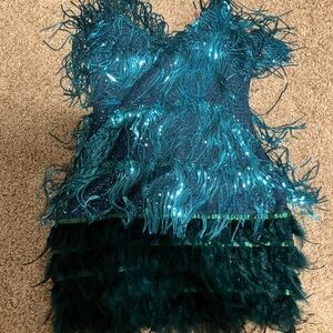Elegant Teal Fringe Dress